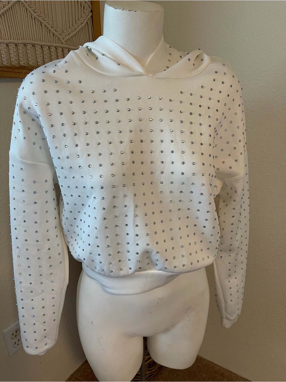 Windsor White Rhinestone Embellished Hoodie Sweatshirt Size S